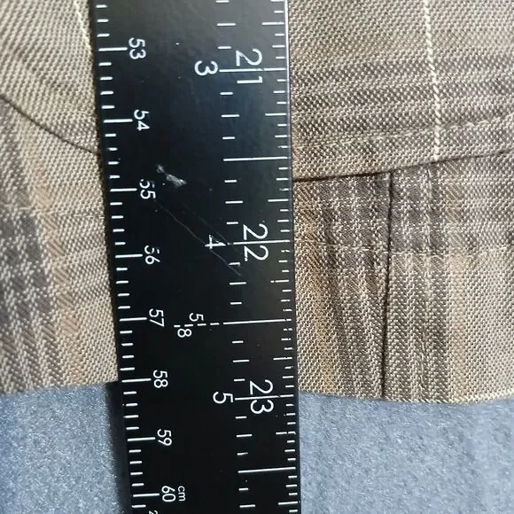 Talbots Women 14 Brown Plaid 100% Cotton V Neck Blazer Office Business - Picture 10 of 12